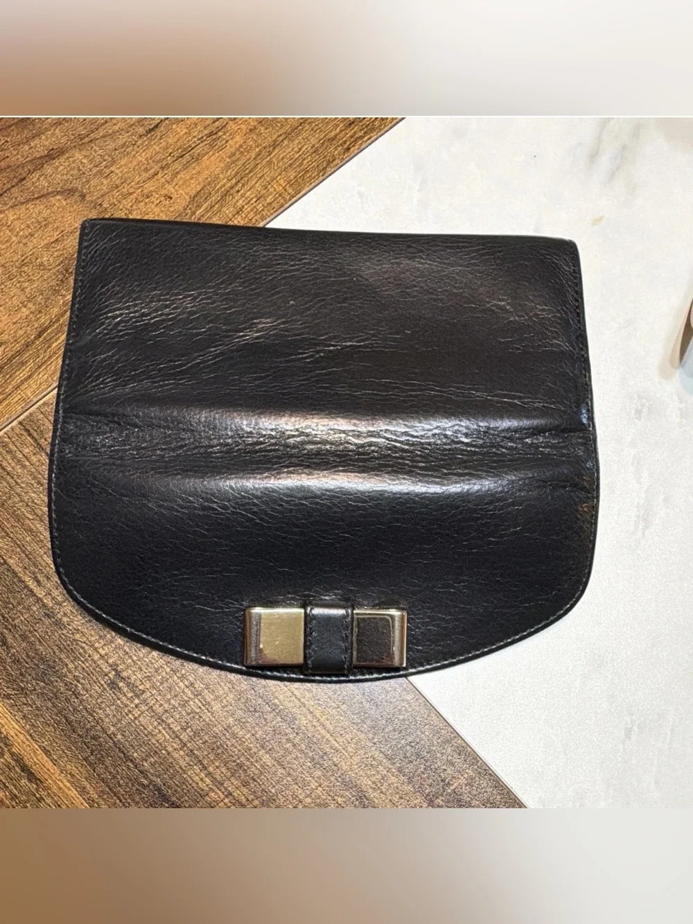 Chloé Black Women's Long Flap Wallet Solid Logo Folding Card Zip Coin Pocket/COA